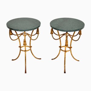 Tables d'Appoint en Marbre et Métal Doré, Italie, 1950s, Set de 2