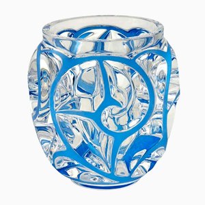 Crystal & Blue Enameled Swirl Vase by Lalique, 1926