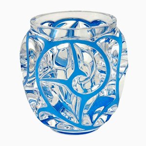 Emaillierte Swirl Vase aus Kristallglas & Blau von Lalique, 1926