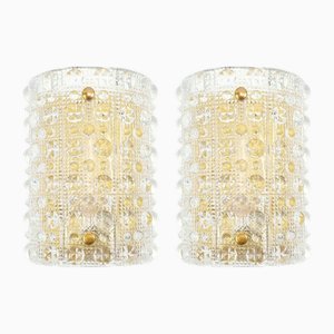 Mid-Century Scandinavian Glass & Brass Wall Lights by Carl Fagerlund for Orrefors & Lyfa, 1960s, Set of 2
