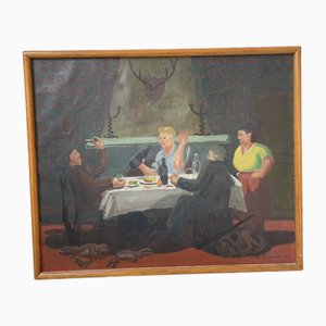 A. Simard, Dining Scene, 1945, Oil Painting, Framed