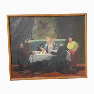 A. Simard, Dining Scene, 1945, Peinture à l'Huile, Encadrée
