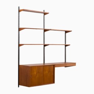 Home Office Teak Wall Unit with Desk, Denmark by Kai Kristiansen for FM Møbler, 1960s