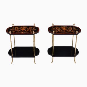 Bronze Bamboo Wood Marquetry Side Tables from Maison Baguès, 1940s, Set of 2