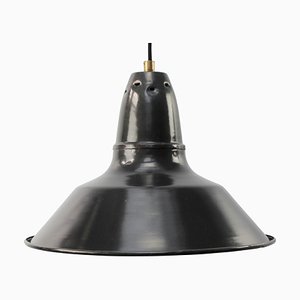 Lámparas colgantes francesas industriales vintage de esmalte negro