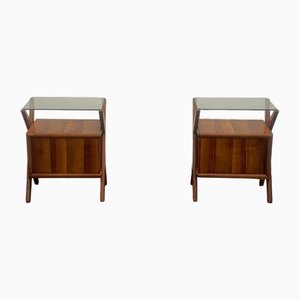 Bedside Tables in Rosewood with Generous Glass Top by Ico & Luisa Parisi, Set of 2