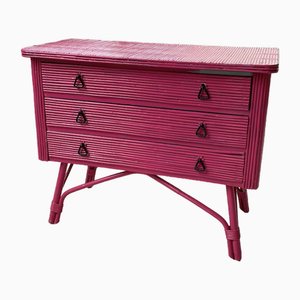 Vintage Pink Rattan Chest of Drawers, 1950s