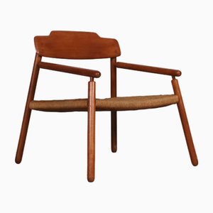 Mid-Century Minimalistic Easy Chair in Oak and Papercord, Finland, 1950s