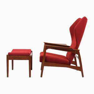 Teak Cloud Master Reclinner Chair & Ottoman by Ib Kofod-Larsen, 1950s, Set of 2