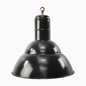 Grande Lampe à Suspension Industrielle Vintage en Émail Noir, France