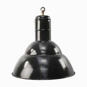 Lámpara colgante francesa industrial vintage grande esmaltada en negro