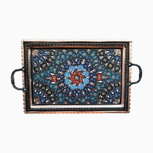 Hand Made Boho Floral Design Engraved Service Tray with Handles