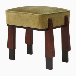 Tabouret Art Déco avec Tapisserie Verte (3 Pièces), France, 1930s