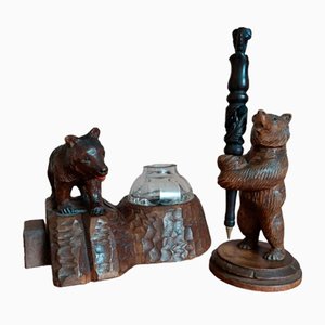 Black Forest Bear Inkwell & Standing Bear Width Pencil, 1950, Set of 2
