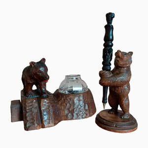 Porta calamaio con orso della Foresta Nera, 1950, set di 2