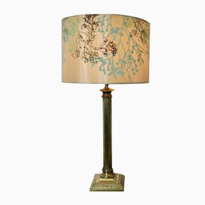 Tall Brass Corinthian Column Table Lamp with Shade, 1920s