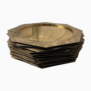 Vintage Hexagonal Golden Plates, 1970s, Set of 14