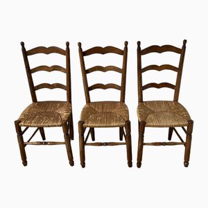 Vintage Oak and Straw Chairs, 1950s, Set of 5