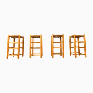 Vintage Wicker Bar Stools, 1960s, Set of 4