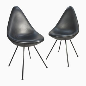 Black Leather & Steel Drop Chair by Arne Jacobsen for Sas Hotel, Copenhagen, 1958