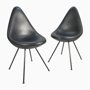 Chaise Drop en Acier et Cuir Noir par Arne Jacobsen pour Sas Hotel, Copenhagen, 1958