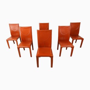 Red Leather Dining Chairs by Arper Italy, 1980s, Set of 6