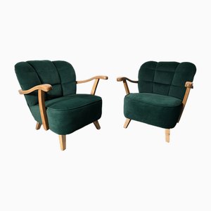 Mid-Century Fabric Green Armchairs