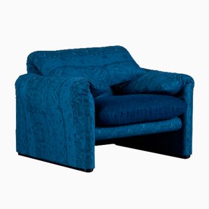 Fauteuil Maralunga Vintage Bleu par Vico Magistretti pour Cassina, Italie, 1970s