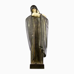 Lucienne Heuvelmans, Vierge à l'Enfant Art Déco, 1920s, Bronze