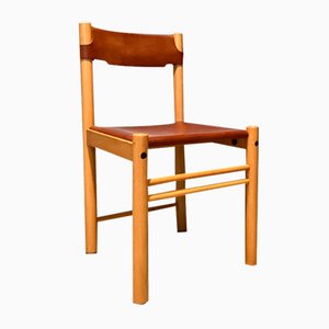 Vintage Italian Leather and Beech Stick Chair attributed to Ibisco, 1970s