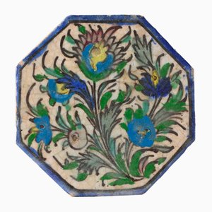 Piastrella ottagonale in ceramica antica della dinastia Qajar, Medio Oriente, XIX secolo