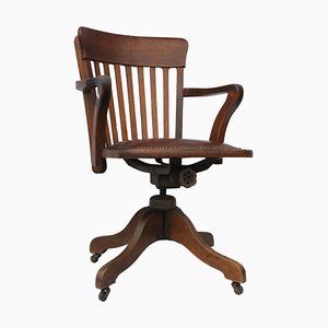 Early 20th Century Hillcrest Oak Rail Back Leather Revolving Desk Chair, 1890s