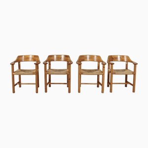 Fauteuils de Salle à Manger en Pin et Cordelette attribués à Rainer Daumiller, 1970s, Set de 4