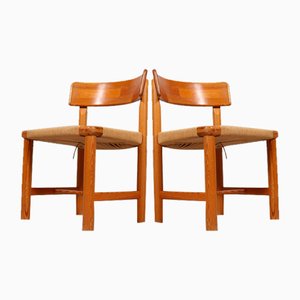 Dining Dining Chairs in Pine Wood and Papercord attributed to Rainer Daumiller, 1970s, Set of 2