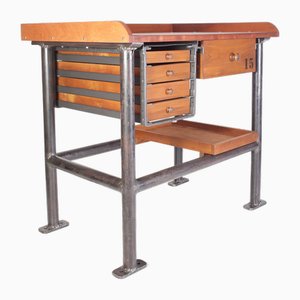 Industrial Mahogany Desk Work Table, Former Czechoslovakia, 1960s