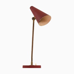 Lámpara de mesa de latón y lacado en rojo de Bertil Brisborg para Nordiska Kompaniet, años 50