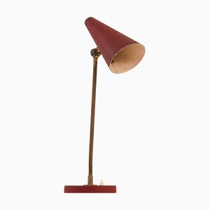 Table Lamp in Brass and Red Lacquer by Bertil Brisborg for Nordiska Kompaniet, 1950s