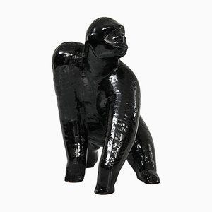 Sculpture Gorilla en Céramique Vernie Noire, 1960s