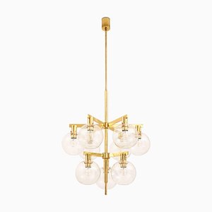 Large Ceiling Lamp in Brass and Glass attributed to Hans-Agne Jakobsson, 1950s