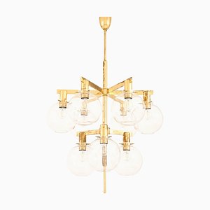 Small Ceiling Lamp in Brass and Glass attributed to Hans-Agne Jakobsson, 1950s