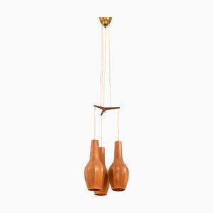 Ceiling Lamp in Teak and Original Lamp Shades attributed to Hans Bergström, 1950s