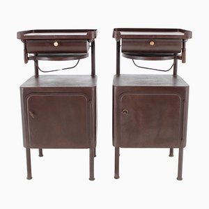 Industrial Nightstands with Pull Out Table, Former Czechoslovakia, 1940s, Set of 2