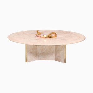Round Pink Coffee Table in Quartz and Brass by Marc Dhaenens, Belgium, 1970s