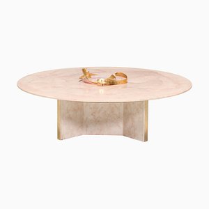 Table Basse Ronde Rose en Quartz et Laiton par Marc Dhaenens, Belgique, 1970s