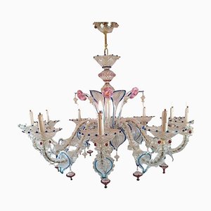 Lámpara de araña de Murano de vidrio coloreado, de principios del siglo XX