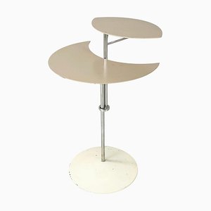 Italian Modern Round Gray and White Metal Coffee Table with Double Shelf, 1990s