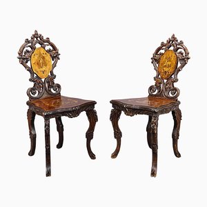 Nutwood Edelweis Marquetry Chairs, 1900s, Set of 2