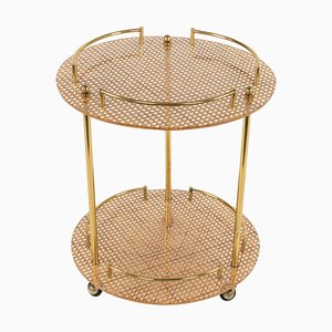 Serving Cart in Acrylic Glass, Brass and Rattan in the style of Christian Dior, Italy, 1970s