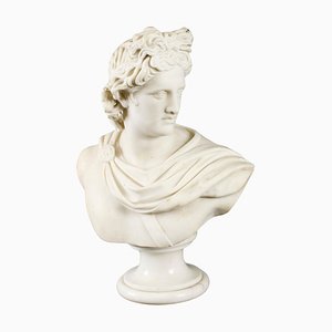 Artiste Italien, Buste Belvédère Antique du Dieu Grec Apollon, 19ème Siècle, Marbre