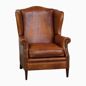 Brown Sheep Leather Wing Chair